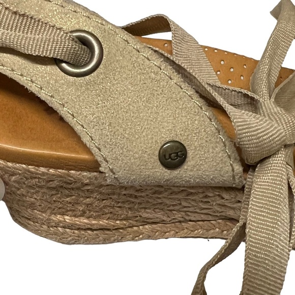 Ugg Gold Ankle Ribbon Espadrille Wedges Size 6 - Picture 9 of 9